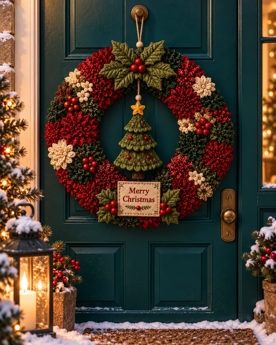 Kit corona de Navidad de punch needle — Árbol de Navidad
