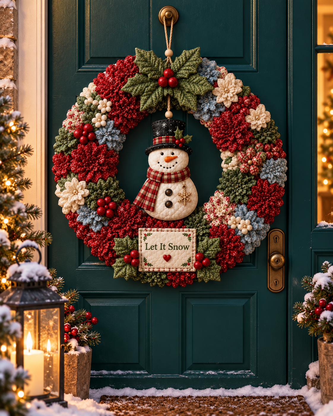 Kit corona de Navidad de punch needle — Muñeco de nieve