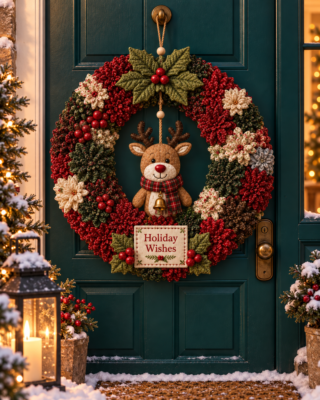 Kit corona de Navidad de punch needle — Reno con cascabeles